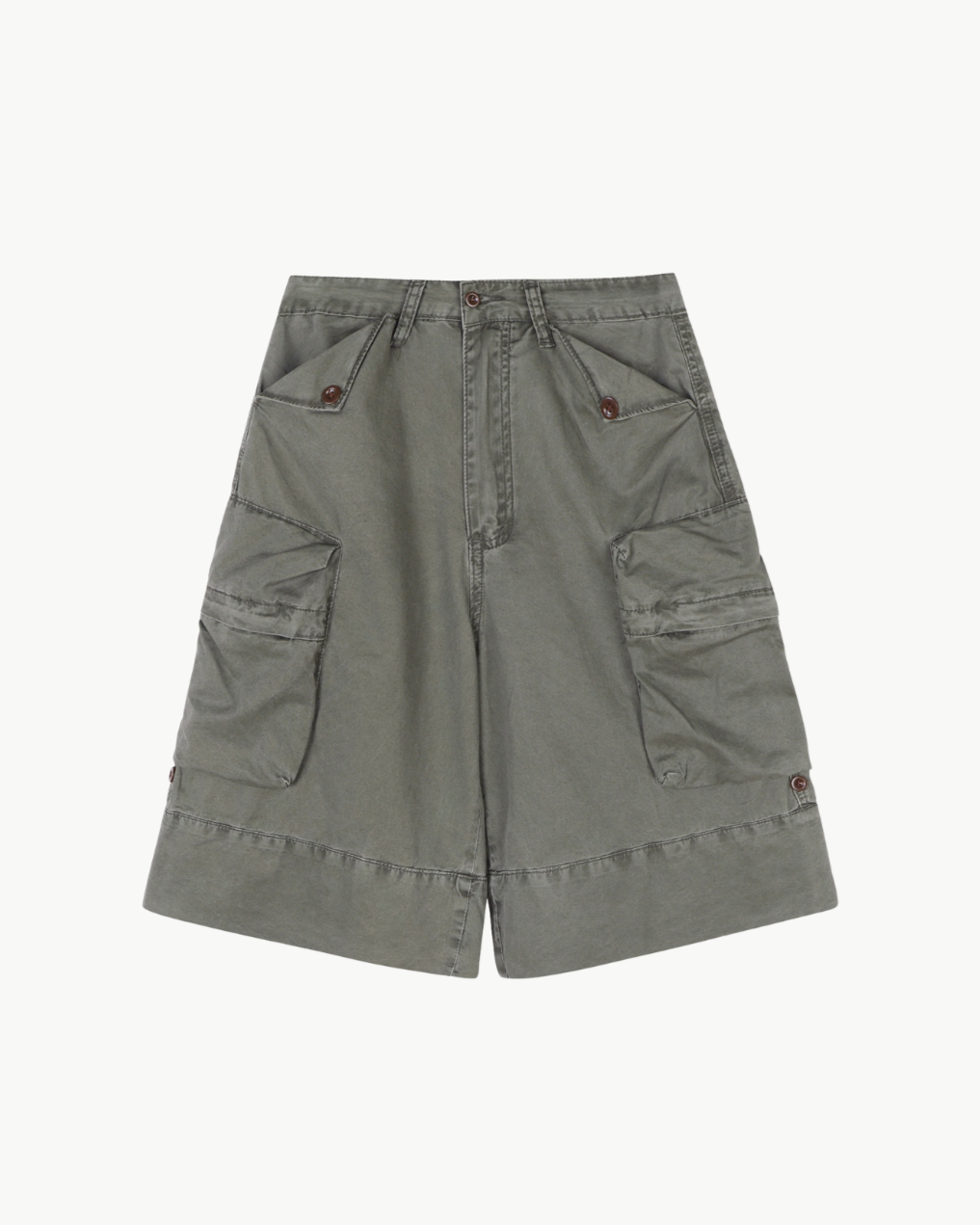 Gray cargo shorts on a white background