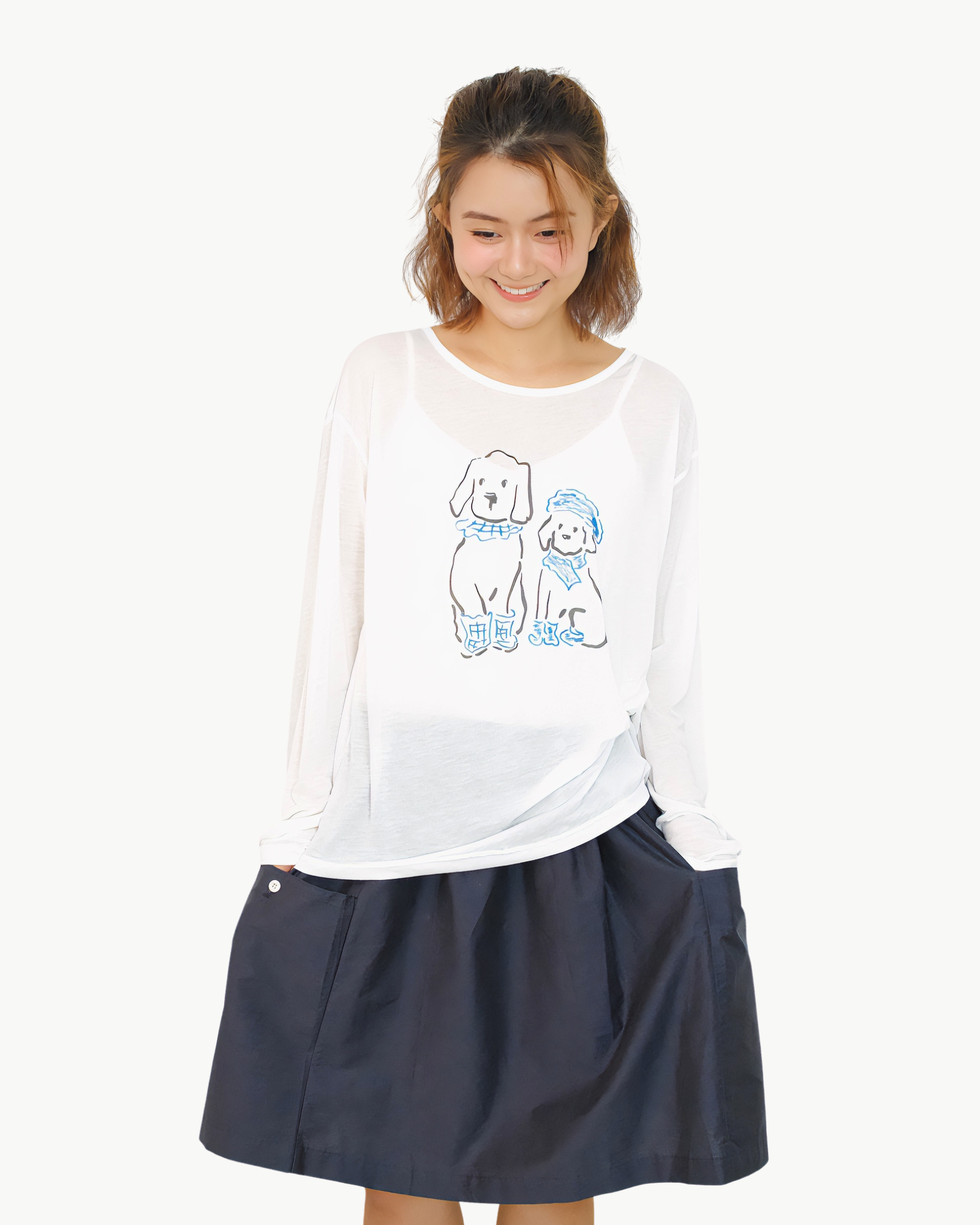 Puppy Print Breeze Top — White/ Grey