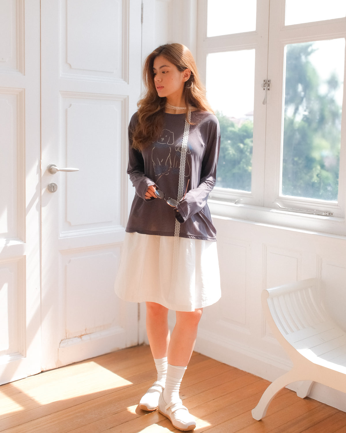 Everyday A-line Pocket Skirt— Navy / White