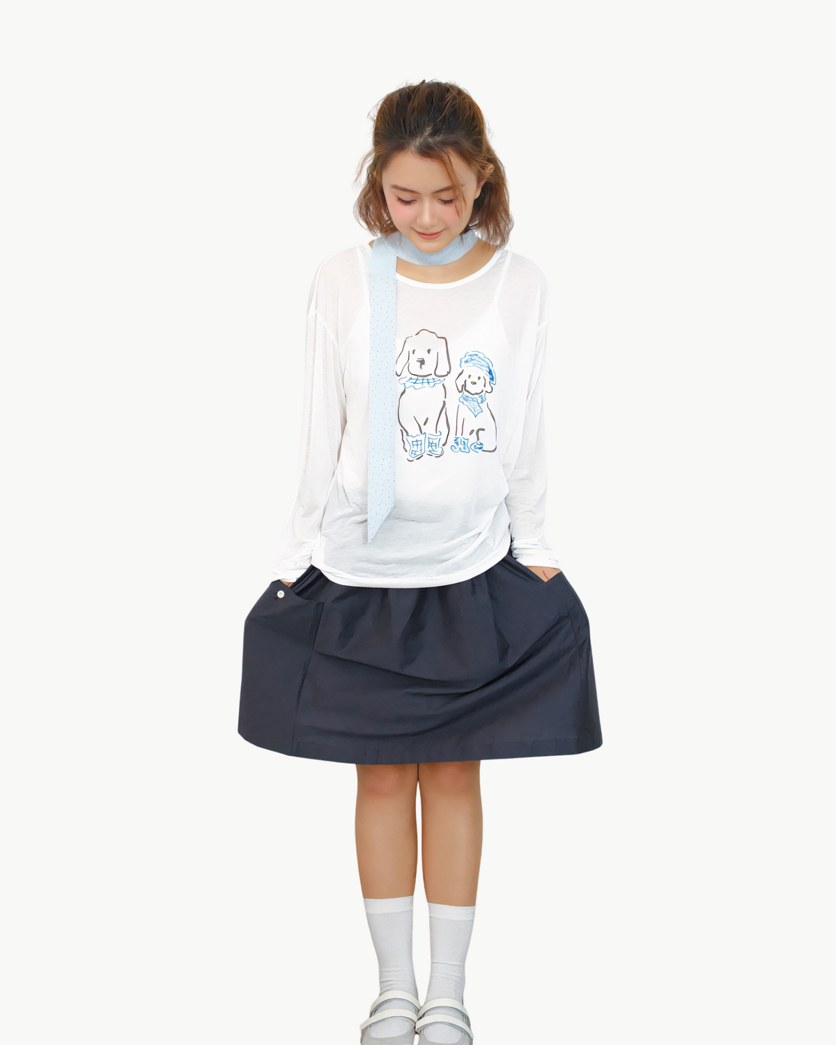 Puppy Print Breeze Top — White/ Grey