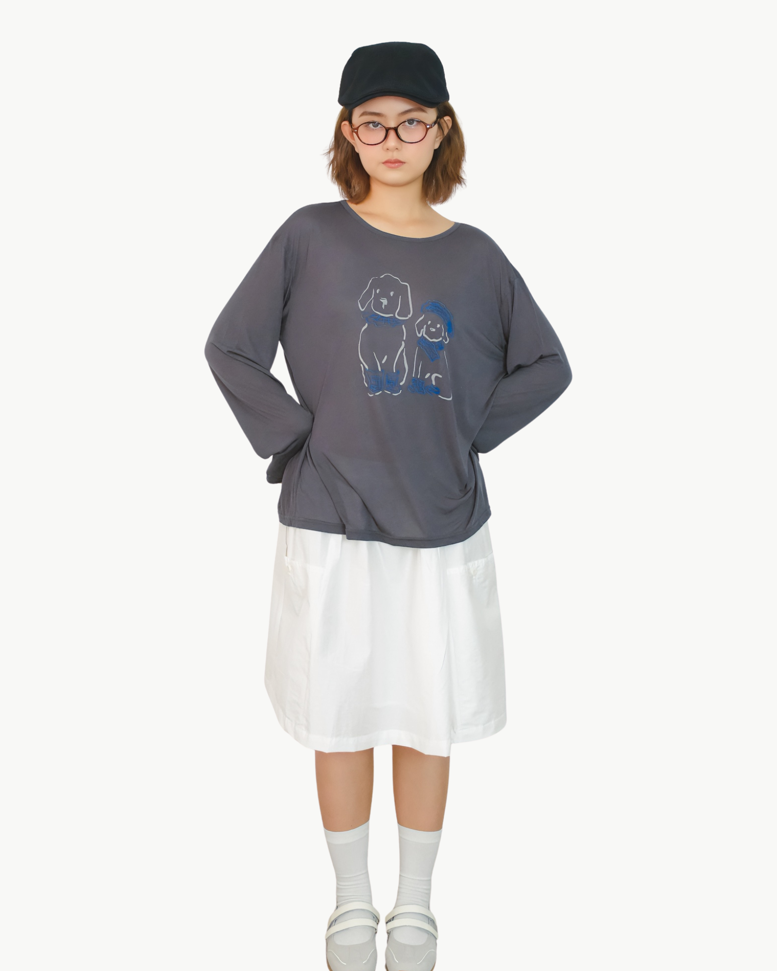 Puppy Print Breeze Top — White/ Grey