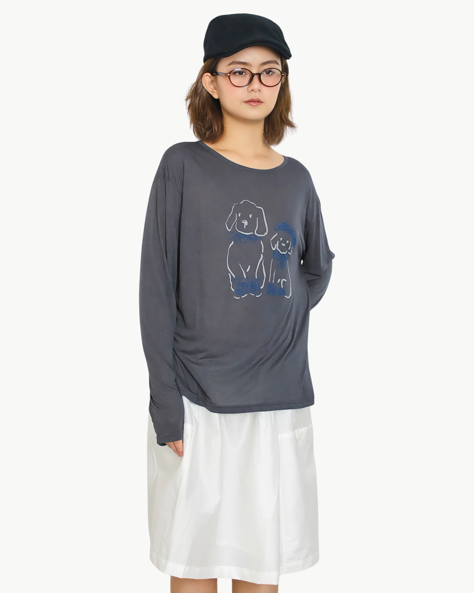 Puppy Print Breeze Top — White/ Grey