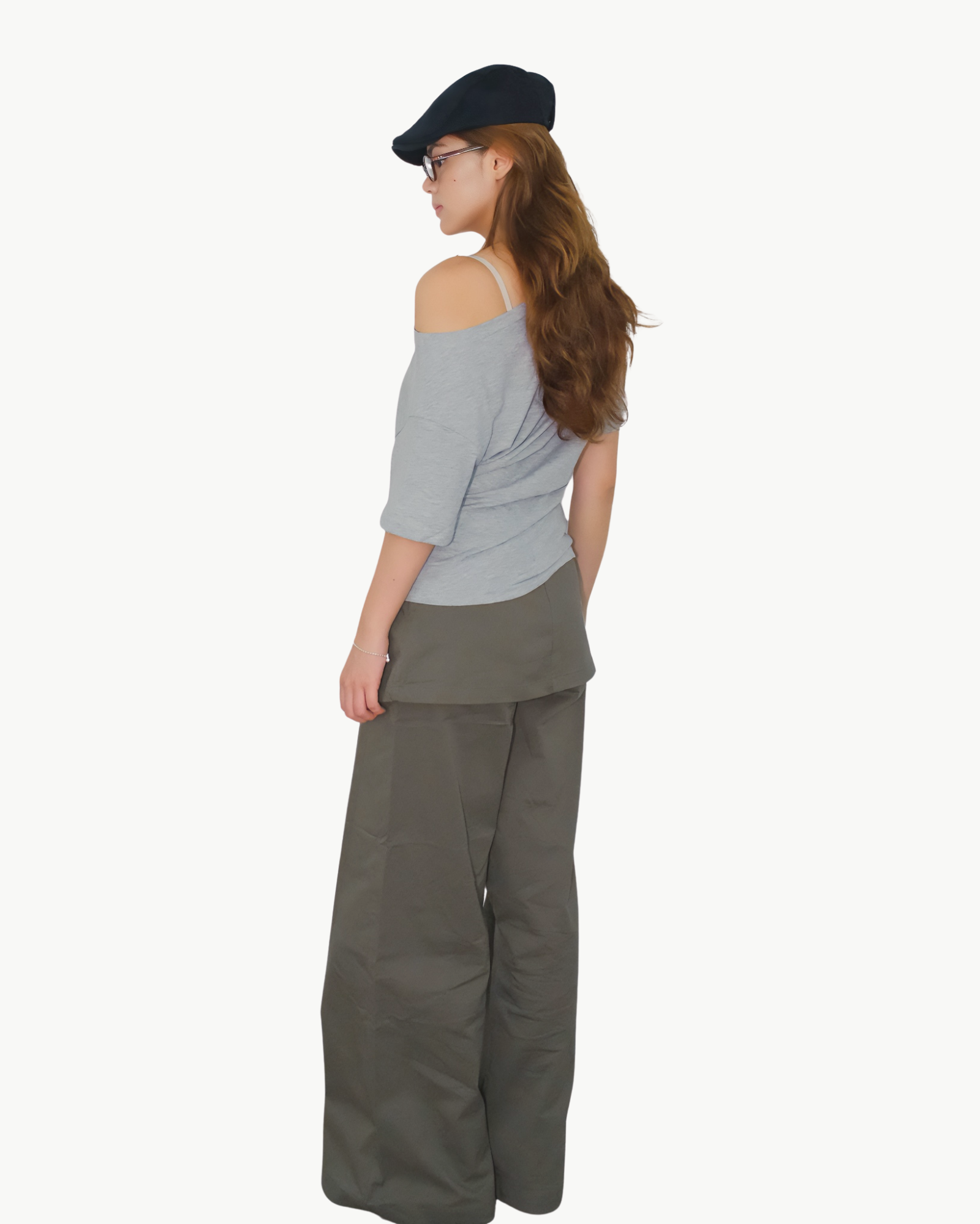 Overlay Skirt Pants Straight-Leg Trousers — Army Green