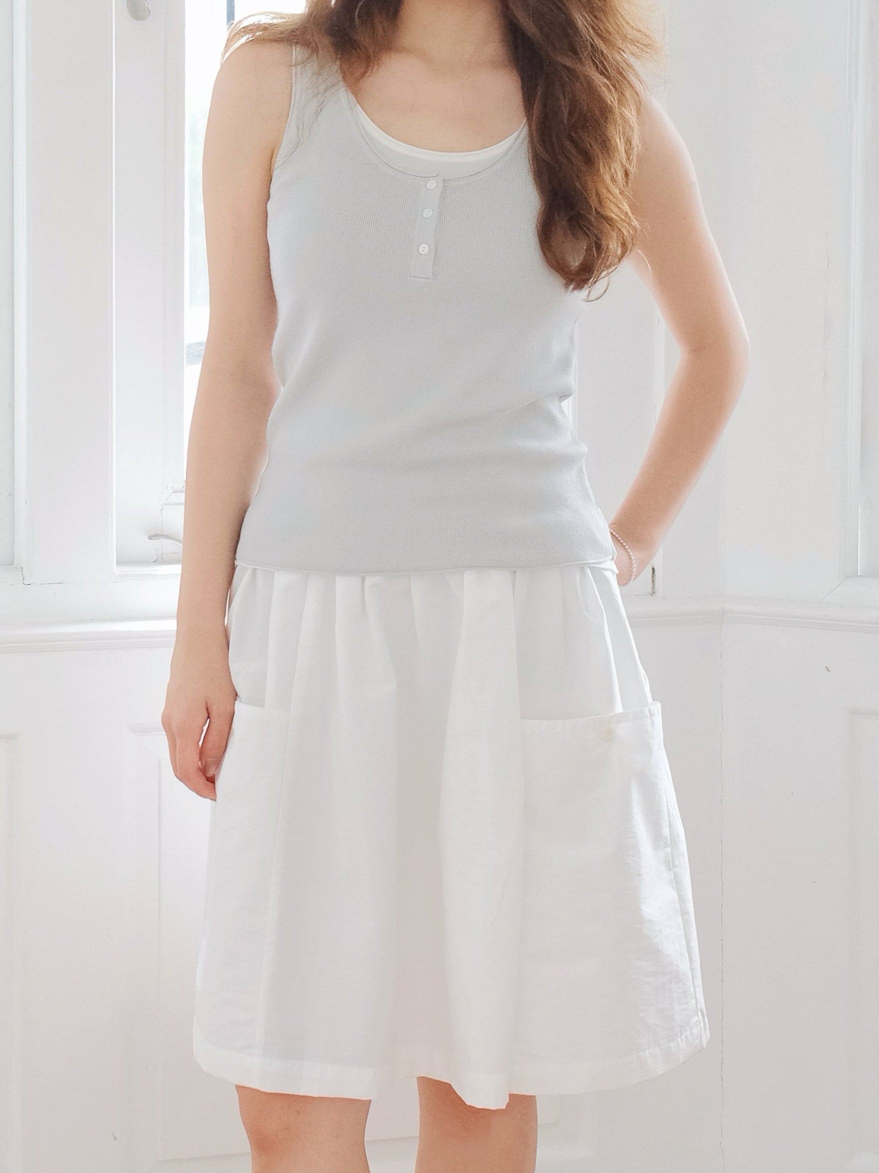 Layered Henley Tank — Light Grey