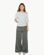 Overlay Skirt Pants Straight-Leg Trousers — Army Green